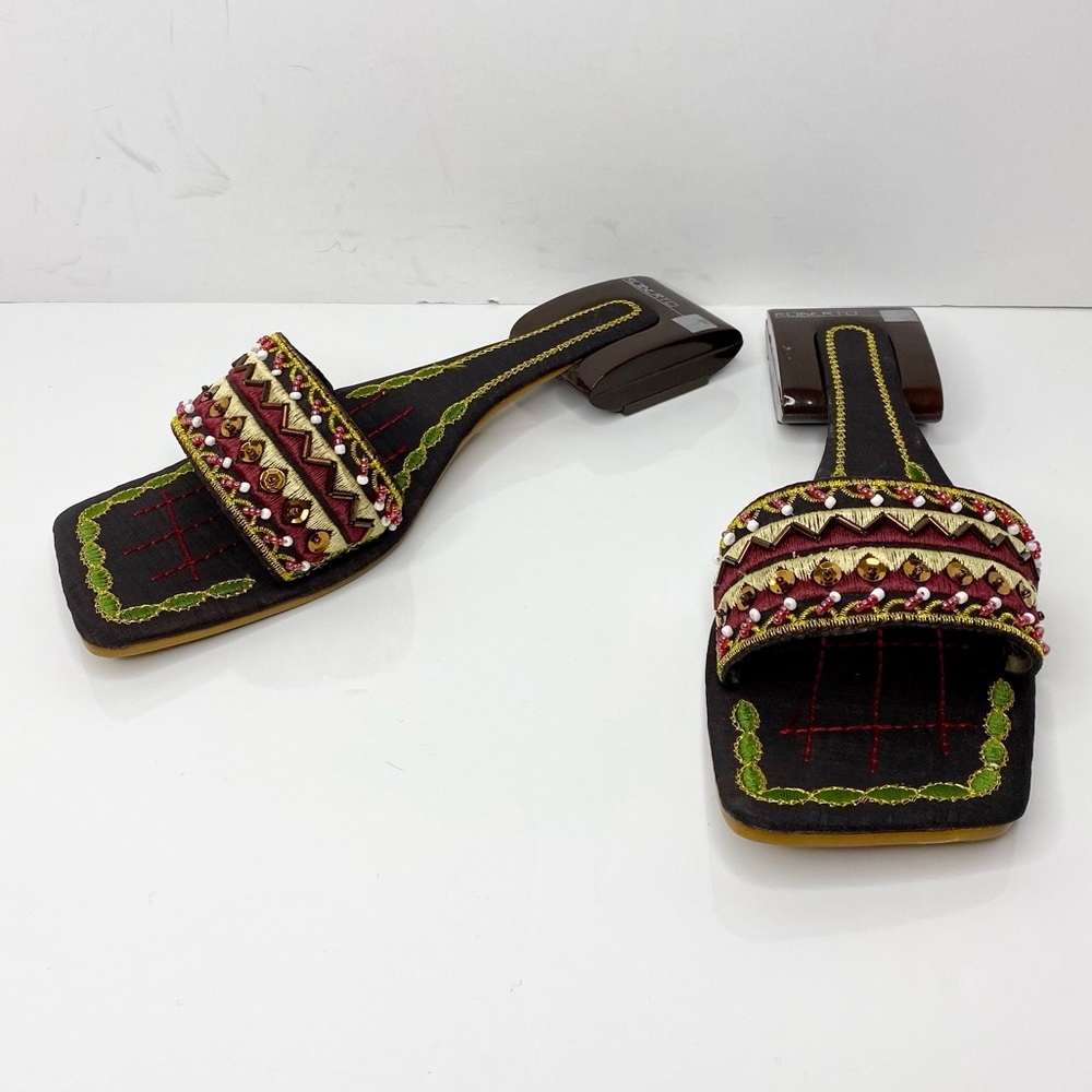 Unique Vintage Hand-Beaded Slipper Sandals